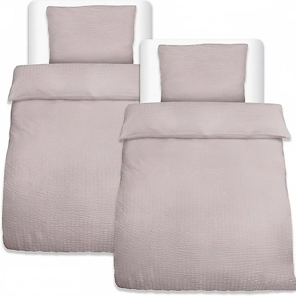 Beautissu 4tlg Seersucker Bettwäsche 155x220 cm & Kopfkissen 80x80 cm Taupe günstig online kaufen