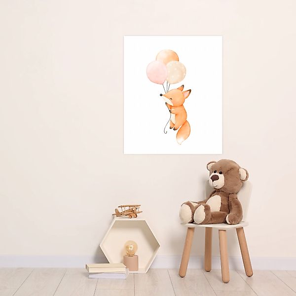 Lüttenhütt Bild mit Rahmen "oder Poster, Fuchs mit Luftballons", Fantasy-Fü günstig online kaufen