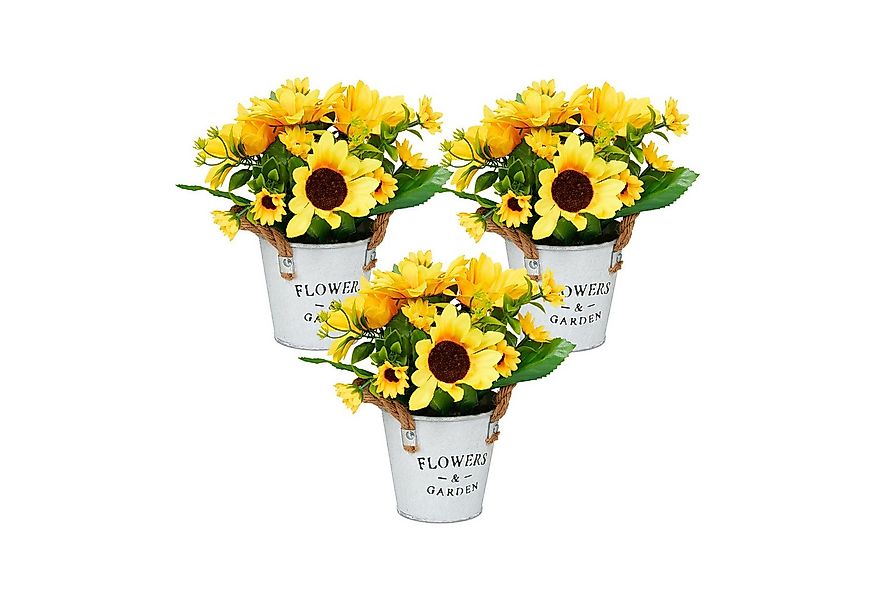 Kunstpflanze 3er Set künstliche Sonnenblumen im Topf Sonnenblume, relaxdays günstig online kaufen