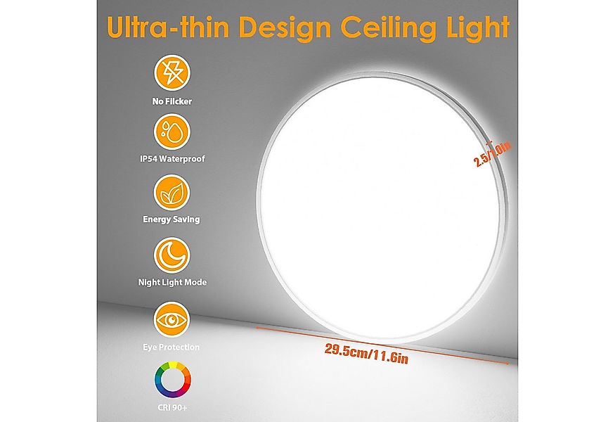 POPOLIC LED Deckenleuchte 24W 3200LM Deckenlampe Flach Dimmbar mit Fernbedi günstig online kaufen