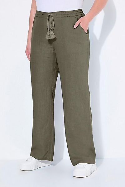 Ulla Popken Funktionshose Leinenhose Mary Elastikbund weites gerades Bein günstig online kaufen