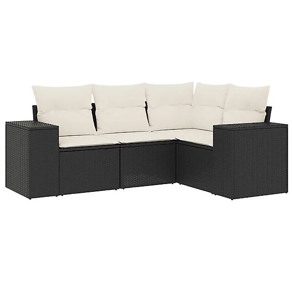 vidaXL 4-Tlg Garten-Sofagarnitur mit Kissen Schwarz Poly Rattan 3222505 günstig online kaufen