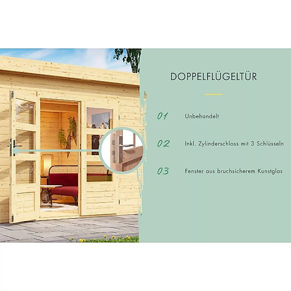 Karibu Holz-Gartenhaus Ängelholm Natur Pultdach Unbehandelt 340 cm x 280 cm günstig online kaufen