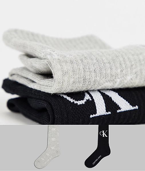 Calvin Klein – 2er Pack Sportsocken in Schwarz und Grau mit Logo-Mehrfarbig günstig online kaufen
