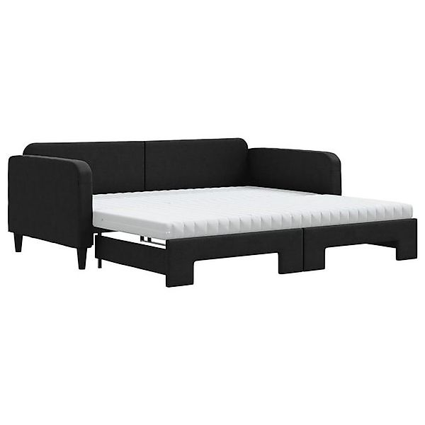 vidaXL Bett Tagesbett Ausziehbar mit Matratzen Schwarz 100x200 cm Stoff günstig online kaufen