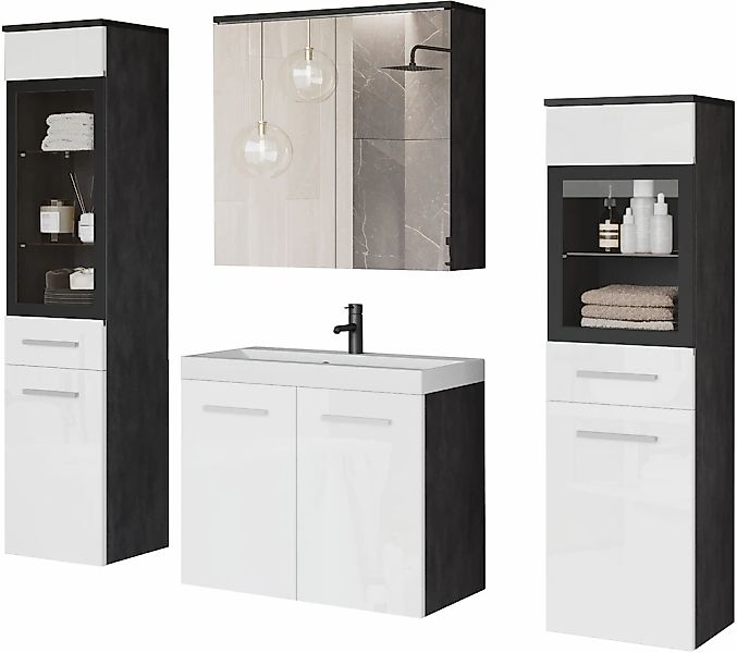 welltime Badmöbel-Set "MADRIT II, Schrank mit Waschbecken, 2 Hänger, Spiege günstig online kaufen