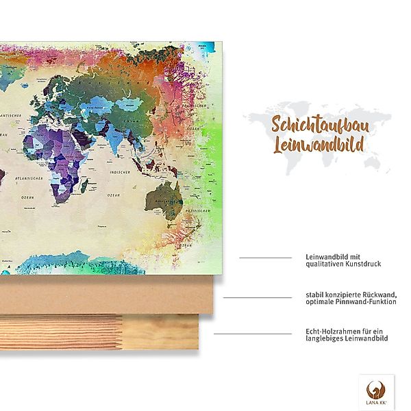 LANA KK Leinwandbild Weltkarte Pinnwand zum günstig online kaufen