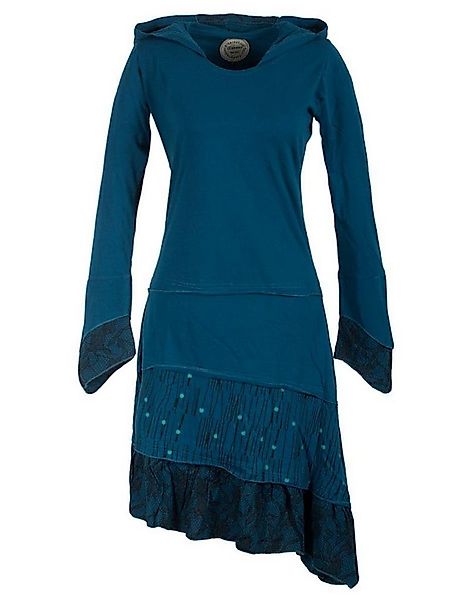 Vishes Jerseykleid Lagenlook Patchworkkleid mit Zipfelkapuze, Rüschen Hippi günstig online kaufen