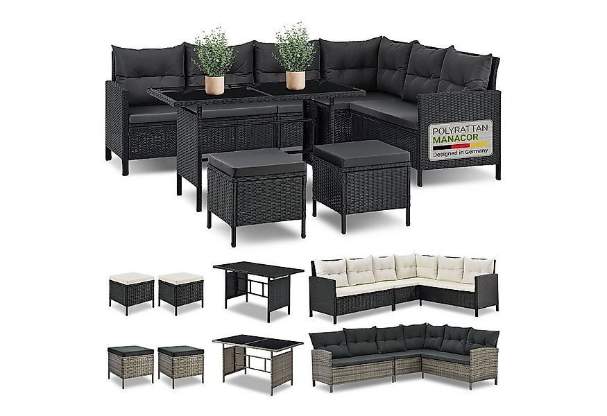 Juskys Gartenlounge-Set Manacor, (Gartenlounge), Polyrattan Gartenmöbel-Set günstig online kaufen