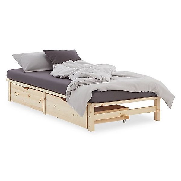 Homestyle4u Holzbett 90x200 / 100x200 / 140x200 Weiß Natur Grau Palettenbet günstig online kaufen