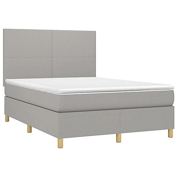 vidaXL Boxspringbett mit Matratze & LED Hellgrau 140x200 cm Stoff 3135277 günstig online kaufen
