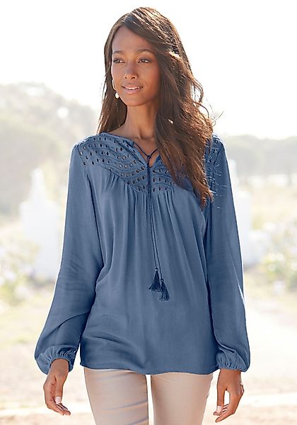 LASCANA Crepebluse mit Lochstickerei, Damenbluse, lockere günstig online kaufen