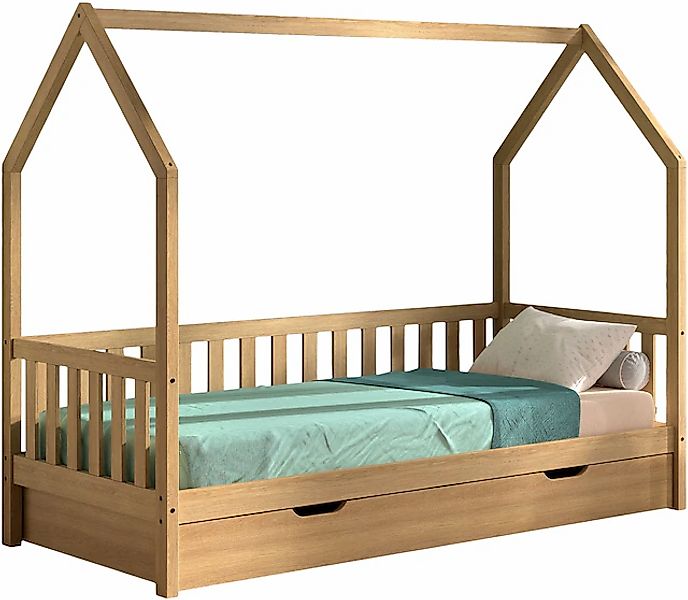 Vipack Hausbett »Cabane, mit Dachaufbau, Bettschublade auf Rollen u. Spross günstig online kaufen