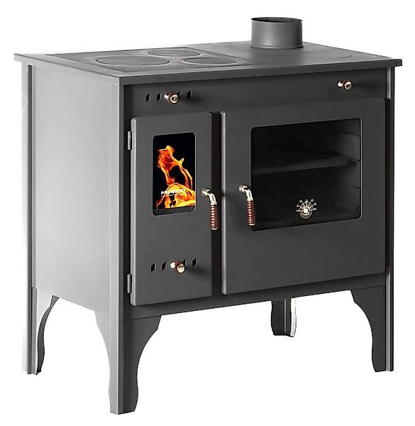 Prometey Kaminofen mit Backfach und Herdplatte Retro Eco Schwarz Rechts Hol günstig online kaufen