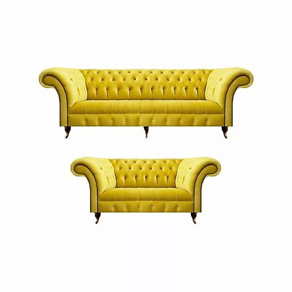 JVmoebel Chesterfield-Sofa Wohnzimmer Gelb 2x Sofas Dreisitze mit Zweisitze günstig online kaufen