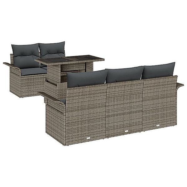 vidaXL Loungesofa 6-teiliges Gartensofa Set mit Kissen Grau Poly Rattan, 6 günstig online kaufen