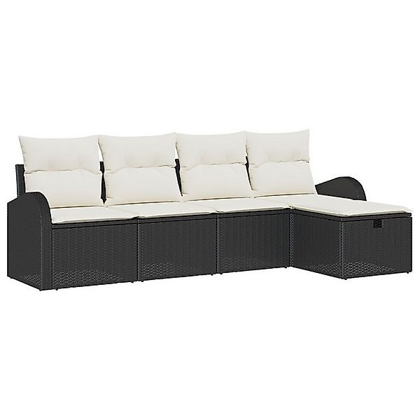 vidaXL Loungesofa 5-teiliges Garten Sofa Set mit Kissen Schwarz Poly Rattan günstig online kaufen