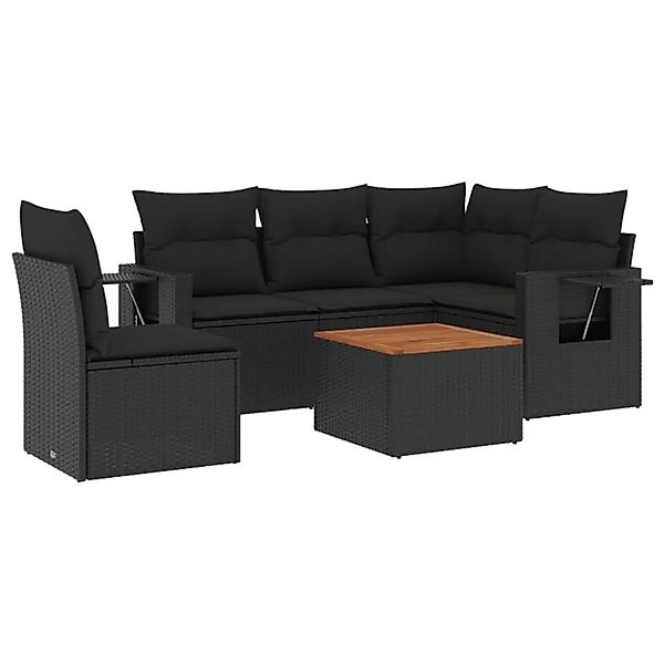 vidaXL 6-Tlg Garten-Sofagarnitur mit Kissen Schwarz Poly Rattan 3224564 günstig online kaufen