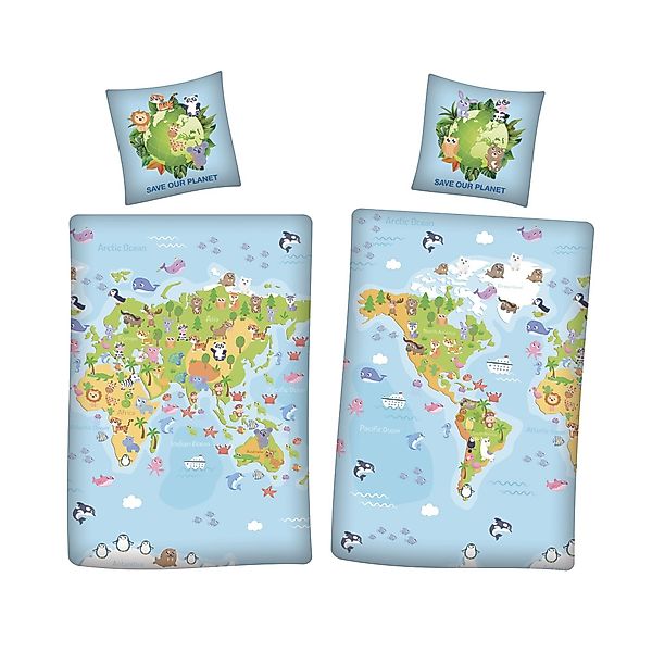 AY!Max Kinderbettwäsche Save our Planet Weltkarte günstig online kaufen
