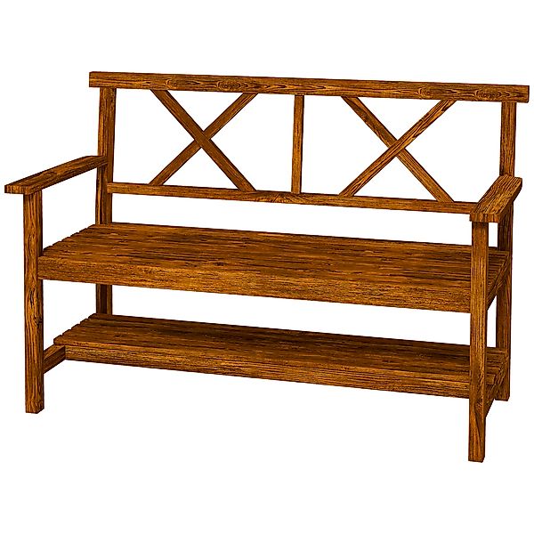 Outsunny Gartenbank 2-Sitzer aus Holz mit Regal, Gartenbank mit Armlehnen u günstig online kaufen