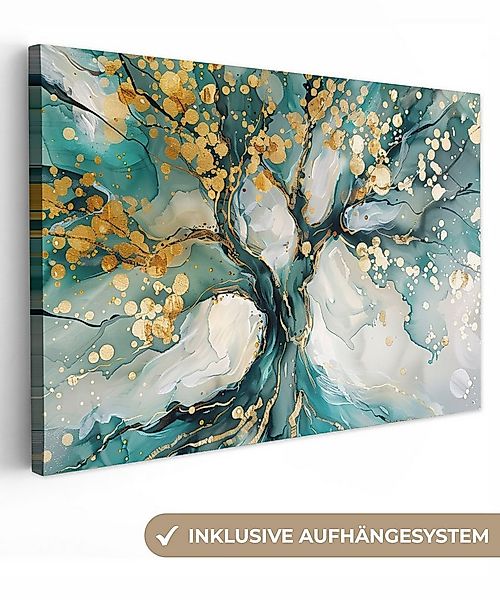 OneMillionCanvasses® Leinwandbild Baum - Modern - Farboptik - Türkis - Gold günstig online kaufen