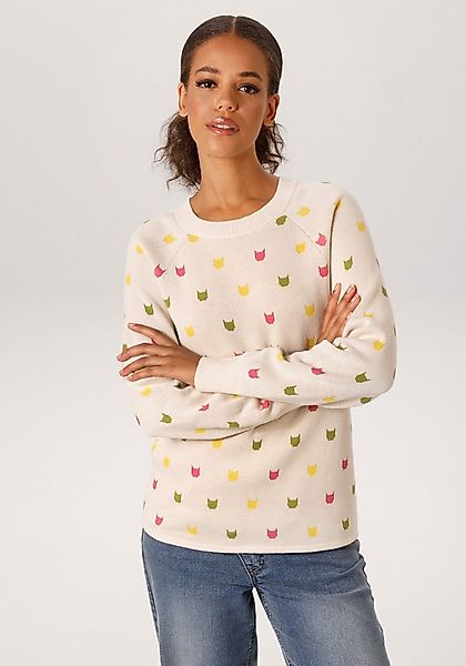 Aniston CASUAL Strickpullover mit eingestrickten grafischen Katzenköpfen - günstig online kaufen