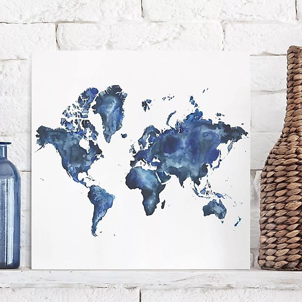 Leinwandbild Weltkarte - Quadrat Wasser-Weltkarte hell günstig online kaufen
