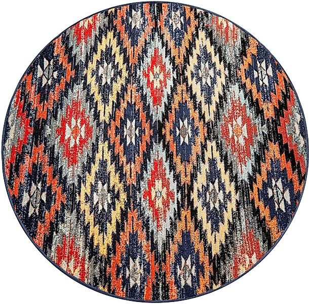Paco Home Teppich "Artigo 405" rund 4 mm Höhe Kurzflor, Rauten Muster, Vint günstig online kaufen