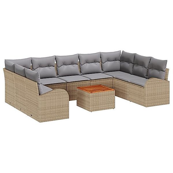 vidaXL Loungesofa 10-tlg. Garten-Sofagarnitur mit Kissen Beige Poly Rattan, günstig online kaufen