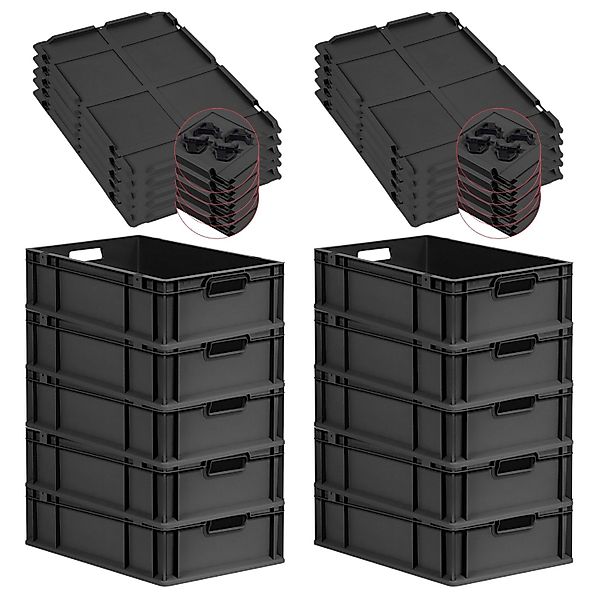 PROREGAL SparSet 10x Eurobox Nextgen Grip Mit Auflagedeckel Und Schwarzen V günstig online kaufen