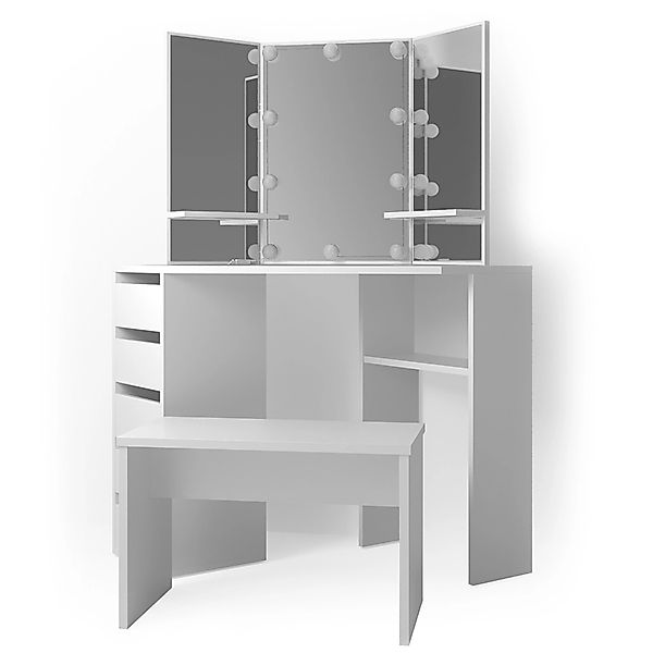 Vicco Eckschminktisch Arielle Weiß 110 cm mit LED Beleuchtung und Bank günstig online kaufen