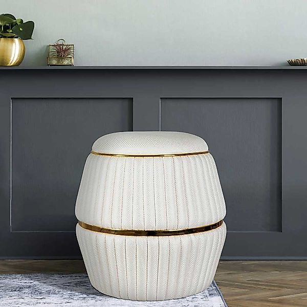 Hocker in Goldfarben und Creme Webstoff günstig online kaufen