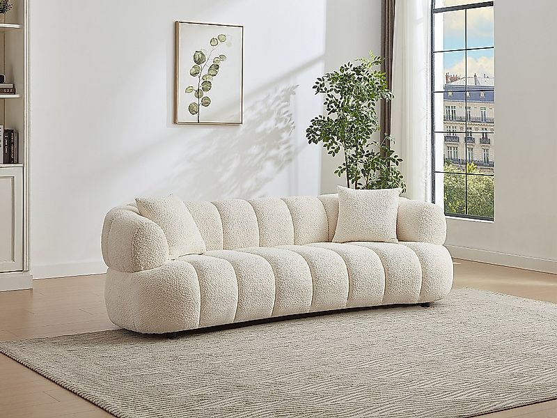 Sofa 3-Sitzer - Bouclé-Stoff - Offwhite - COLIANI günstig online kaufen