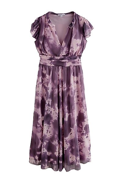 Next Midikleid Plissiertes Mesh-Midikleid mit V-Ausschnitt günstig online kaufen