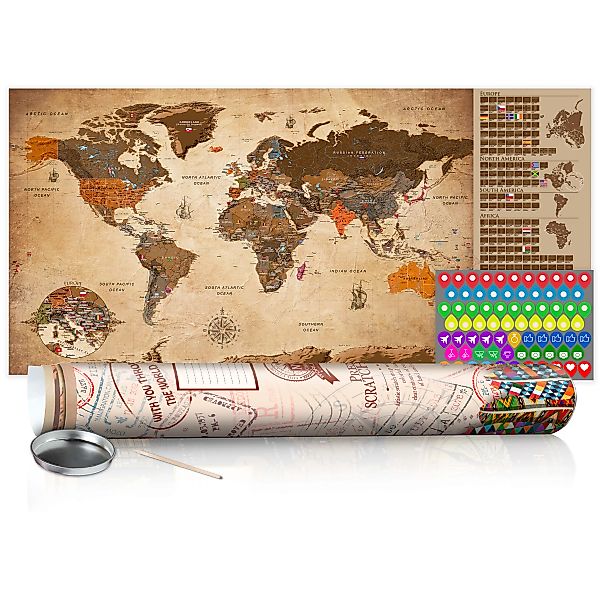 Rubbel Weltkarte - Weltkarte Vintage - Poster (englische Beschriftung) günstig online kaufen
