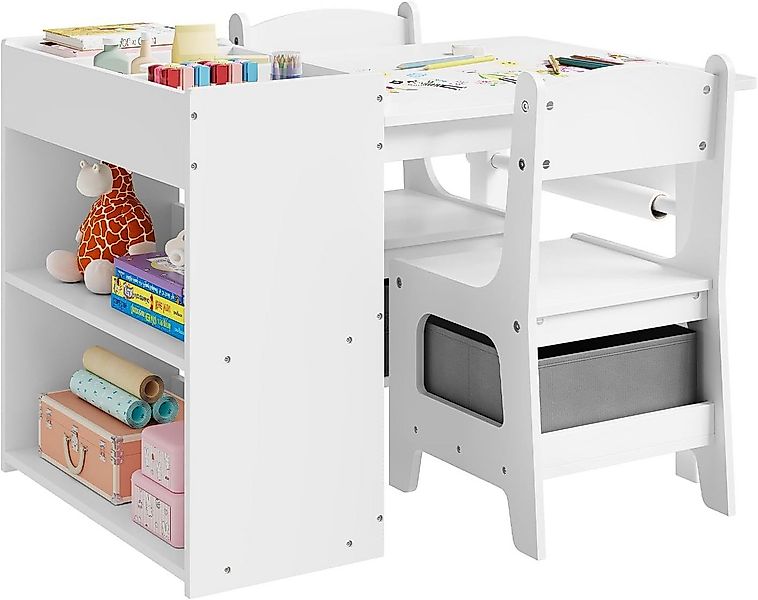 Woltu Kindertisch, mit 2 Stühlen, 2 Aufbewahrungsboxen, mit Stauraum, Weiß günstig online kaufen