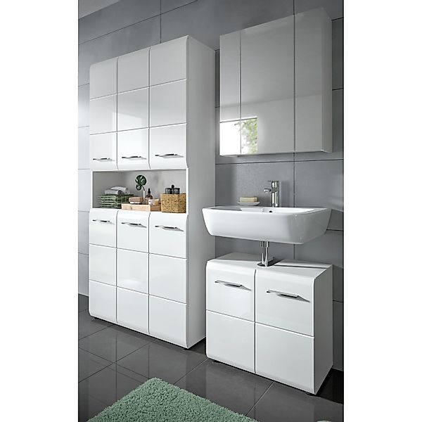 Inn.Furn Badmöbel Set in Weiß Hochglanz 3-teilig 165 cm Cover günstig online kaufen
