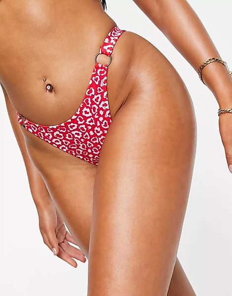 Candy Pants – Bikinihose in Rosa mit Ringdetail und Leopardenmuster günstig online kaufen