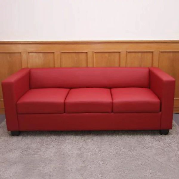 HWC Mendler 3er Sofa Couch Loungesofa Lille, Kunstleder rot günstig online kaufen