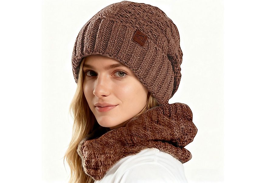 MODFU Strickmütze Damen Wintermütze und Schal Set Strickmütze (Warm gefütte günstig online kaufen