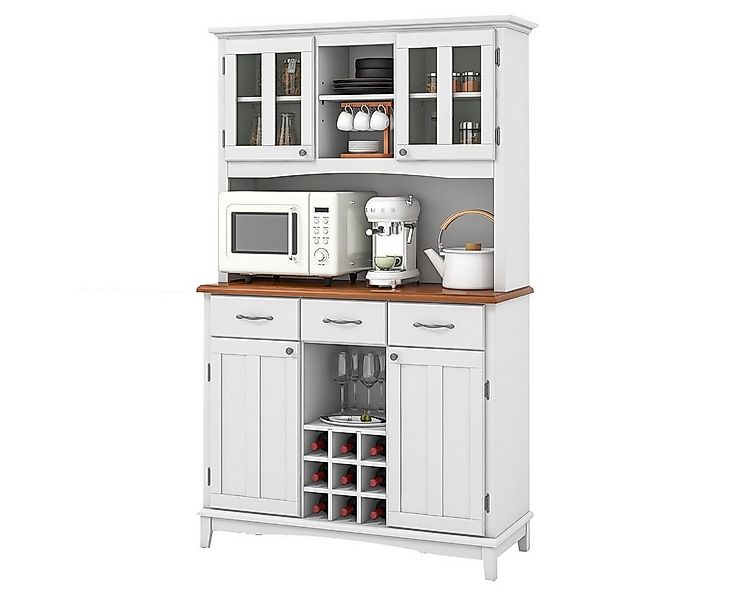 COSTWAY Küchenbuffet Hochschrank mit Arbeitsplatte, Weinregal, verstellbare günstig online kaufen
