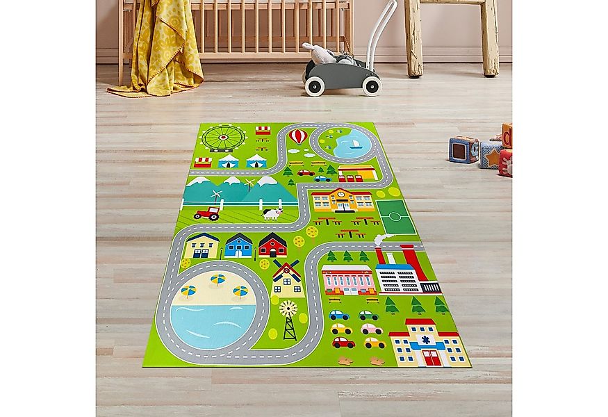 TeppichHome24 Kinderteppich Spielerischer Kinderzimmerteppich mit Städtemus günstig online kaufen