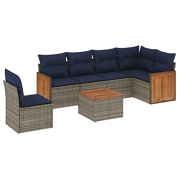 vidaXL 7-Tlg Gartensofa-Set mit Kissen Grau Polyrattan 3227706 günstig online kaufen