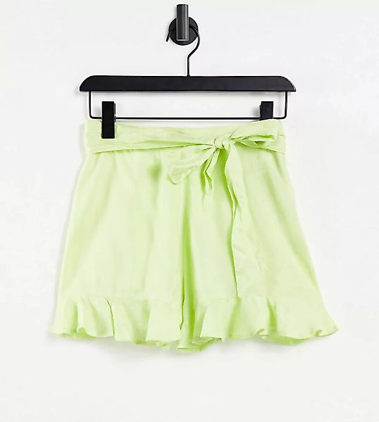 ASOS DESIGN Petite – Shorts in verwaschenem Grün mit Bindegürtel günstig online kaufen