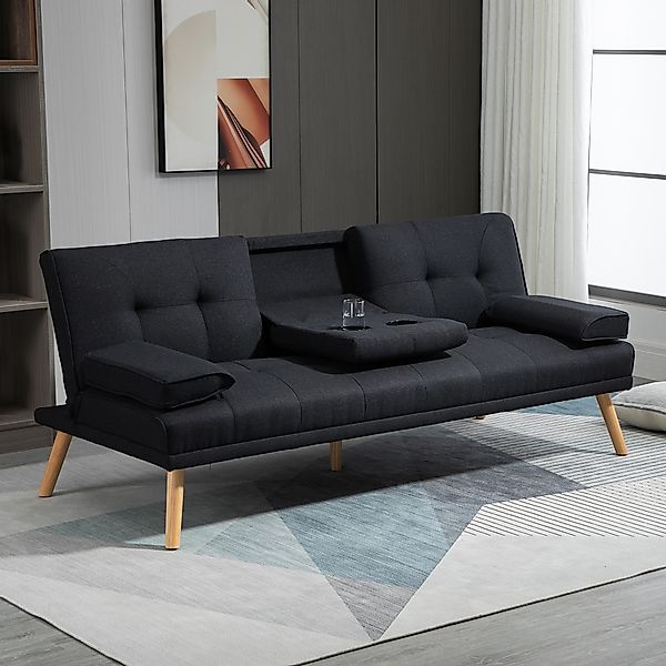 HOMCOM Schlafsofa, 3-Sitzer-Schlafcouch mit Klappbarem Tisch, Becherhalter, günstig online kaufen