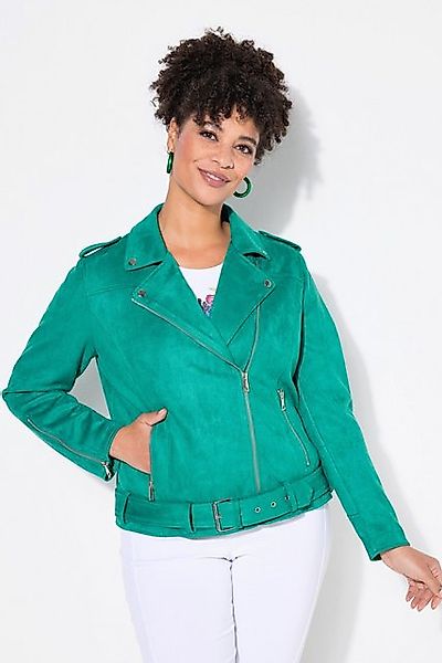 MIAMODA Sommerjacke Bikerjacke Veloursleder-Optik Revrskragen günstig online kaufen