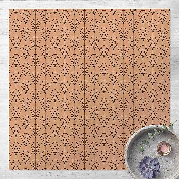 Kork-Teppich Vintage Art Deco Muster Pfeile XXL Schwarz günstig online kaufen