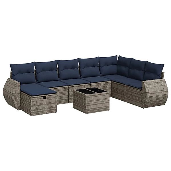 vidaXL 9-Tlg Garten-Sofagarnitur mit Kissen Grau Poly Rattan 3325647 günstig online kaufen