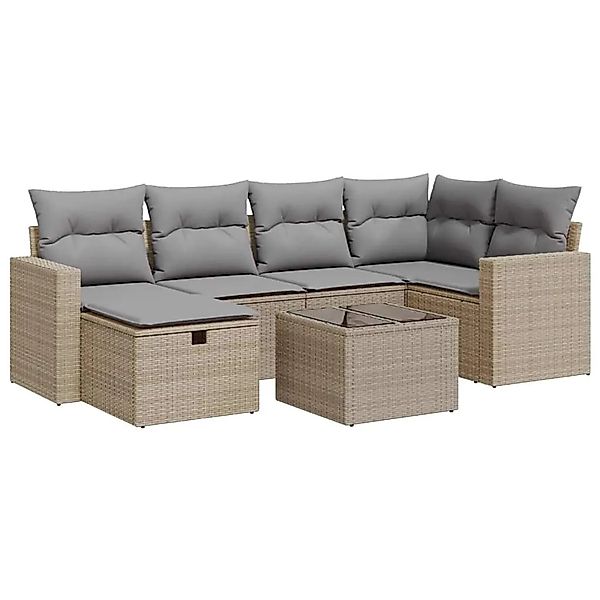 vidaXL 7-Tlg Garten-Sofagarnitur mit Kissen Beige Poly Rattan 3325395 günstig online kaufen