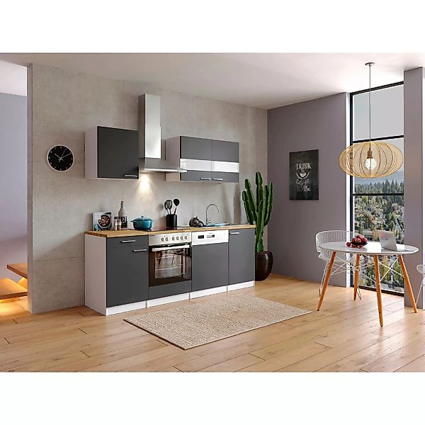 Respekta Küchenzeile KB220WGC 220 cm Grau-Weiß günstig online kaufen